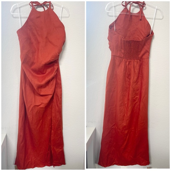 Reformation Sadey Linen Dress Blood Orange Size 10 - Picture 6 of 6